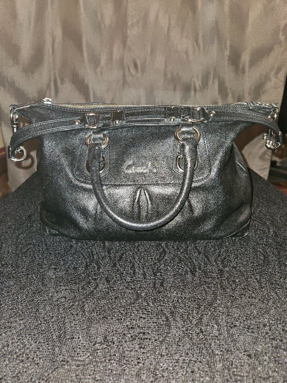 Black Leather Coach Ashley Shoulder Bag